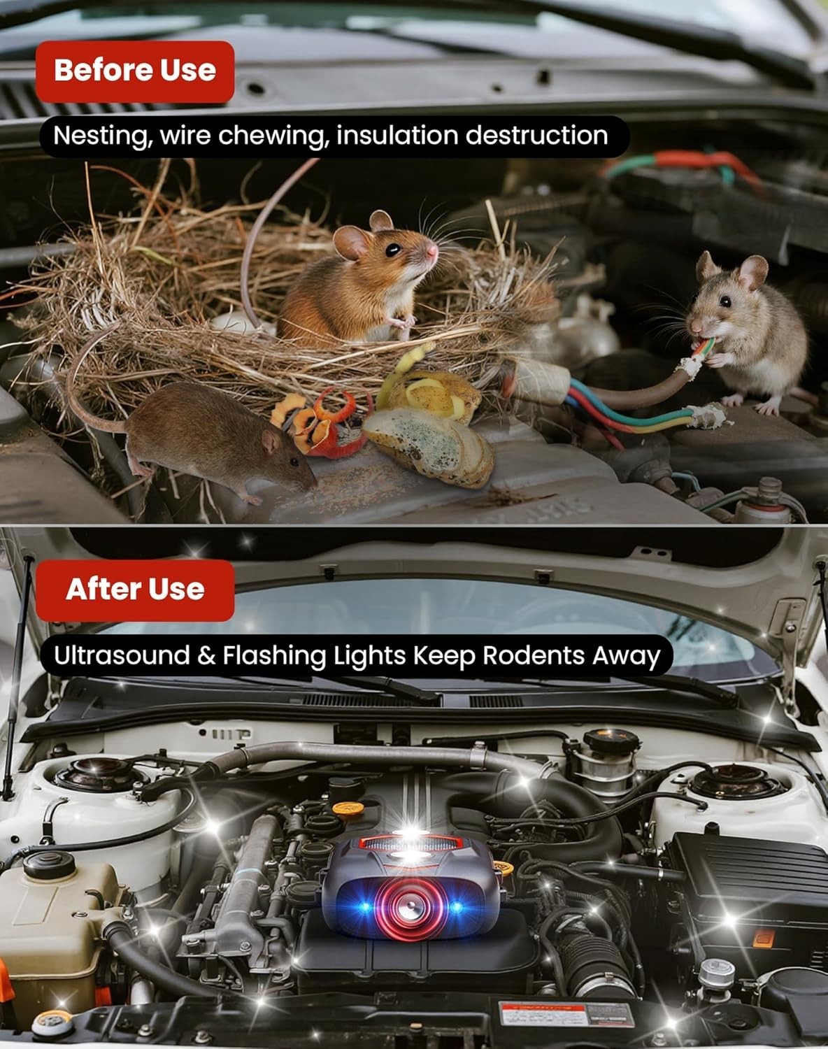 Multi-Use Ultrasonic Rodent Repellent with Dual-Sonic & Strobe Light Technology
