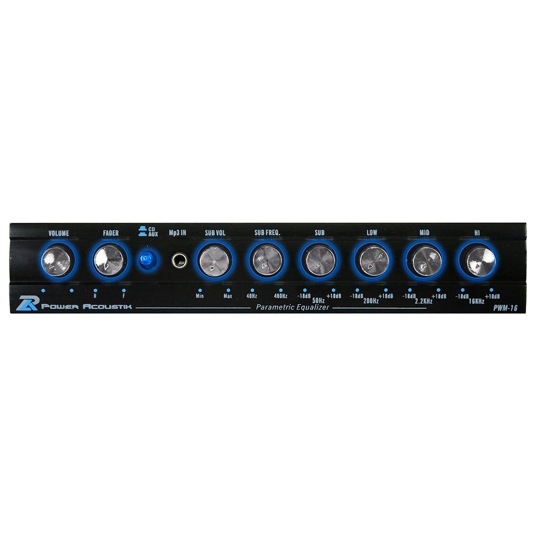 Power Acoustik PWM16 4 Band Graphic Equalizer Pre Amp Subwoofer Control Half DIN