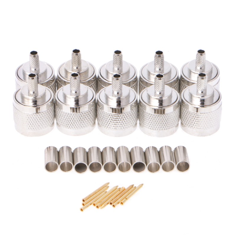 10Pcs N Male Plug Crimp RG58 RG142 LMR195 RG400 Coaxial Cable Straight Connector