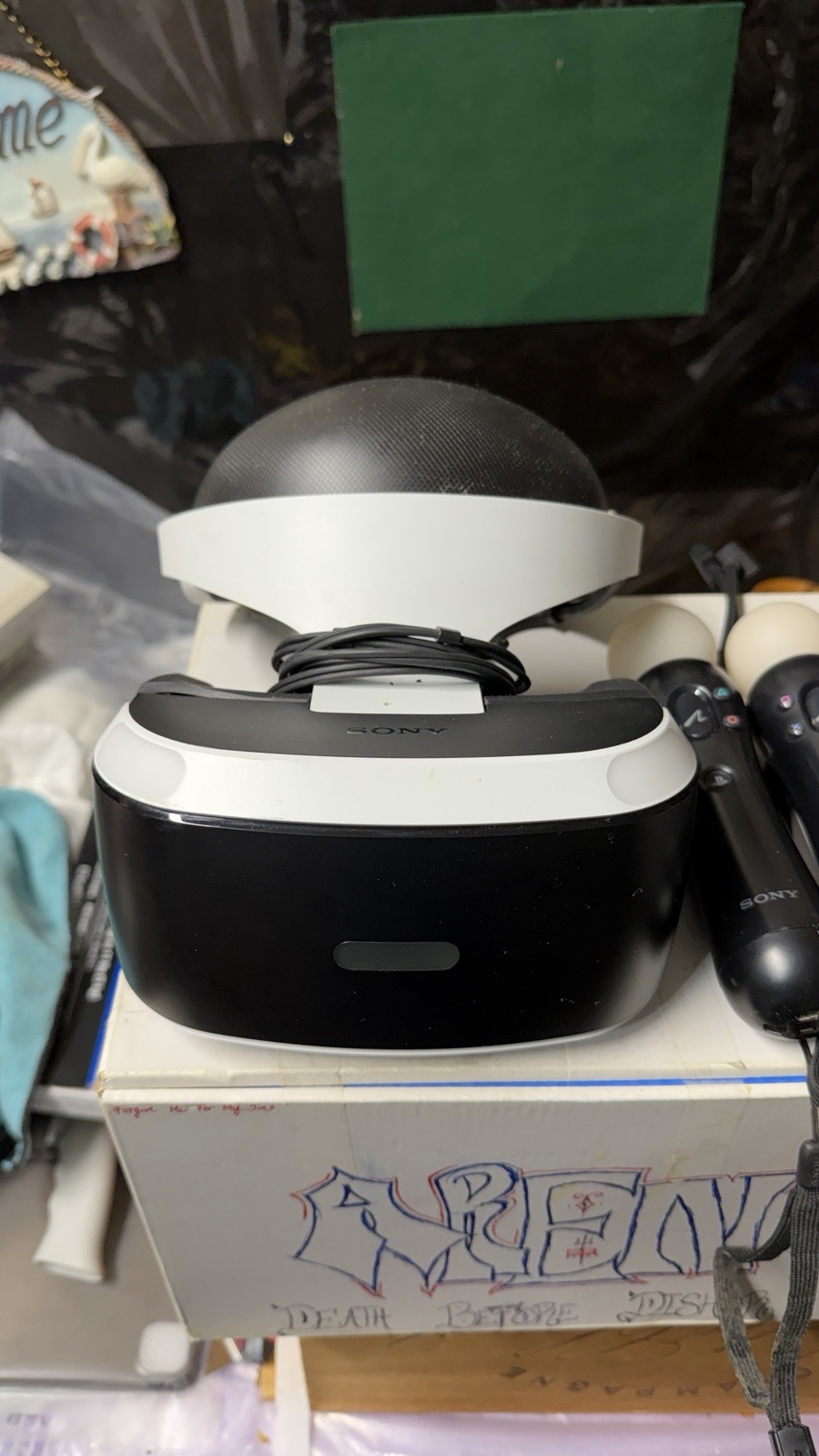 Sony PlayStation VR Headset + 2 Move Controllers Untested For Parts