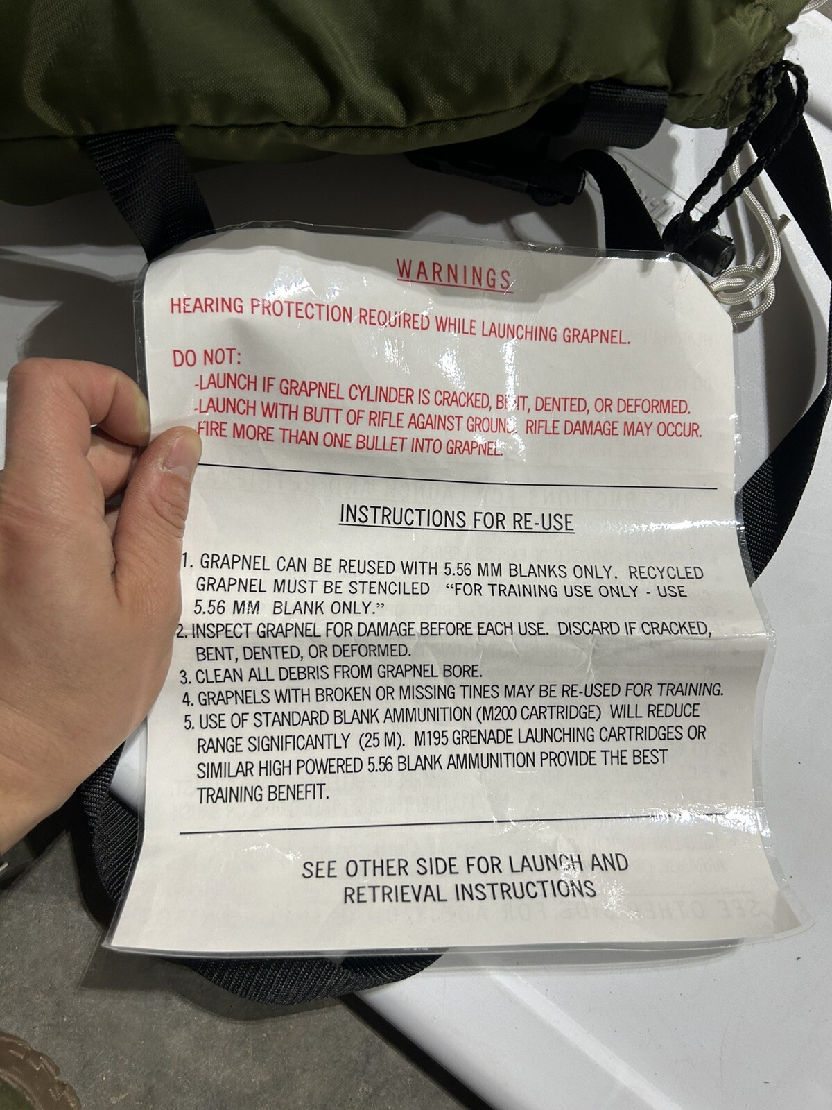 US Surplus Grapple Line 1996 Dated Carry Bag