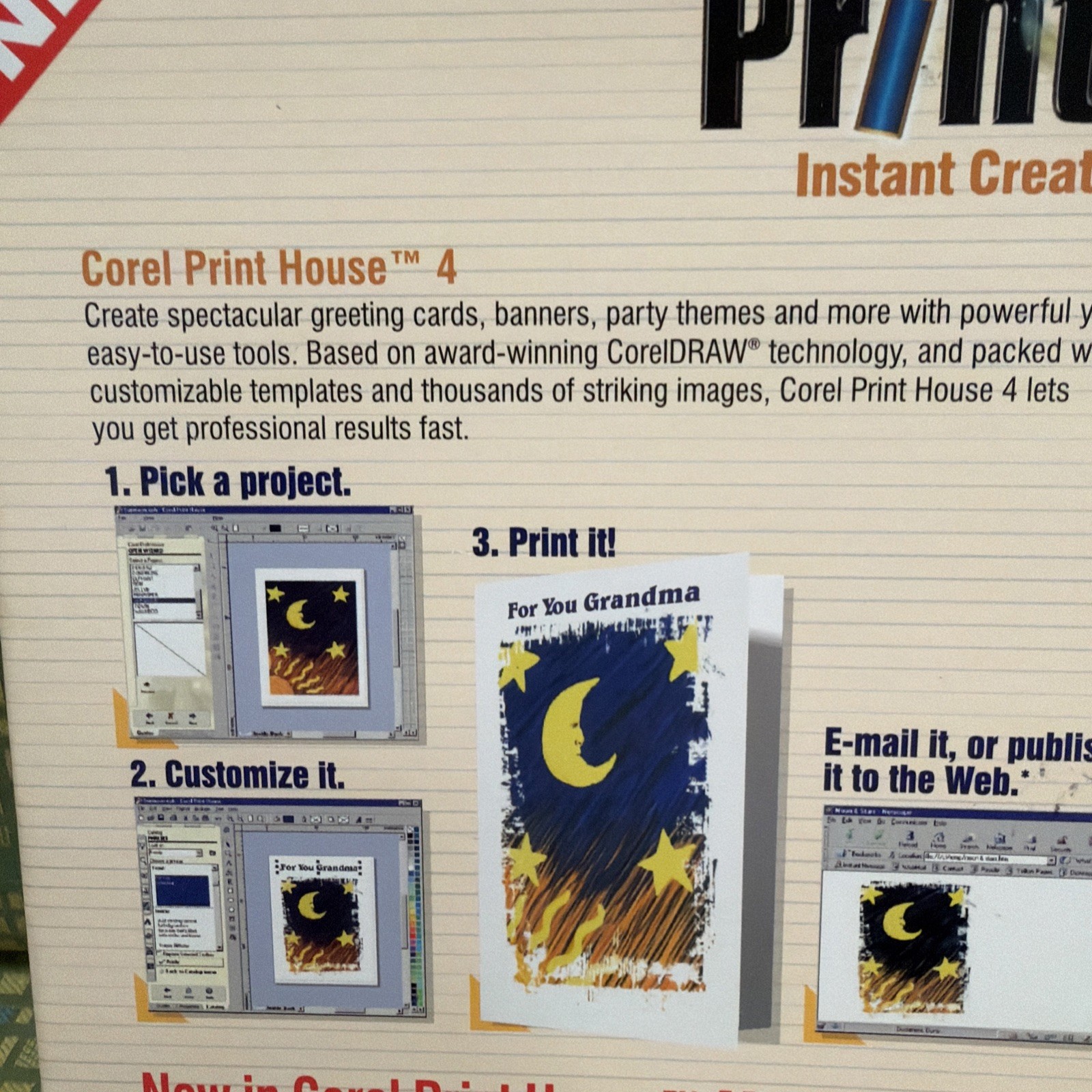 Vintage PC Software Corel Print House Magic - Windows 95 98 - New - Open Box