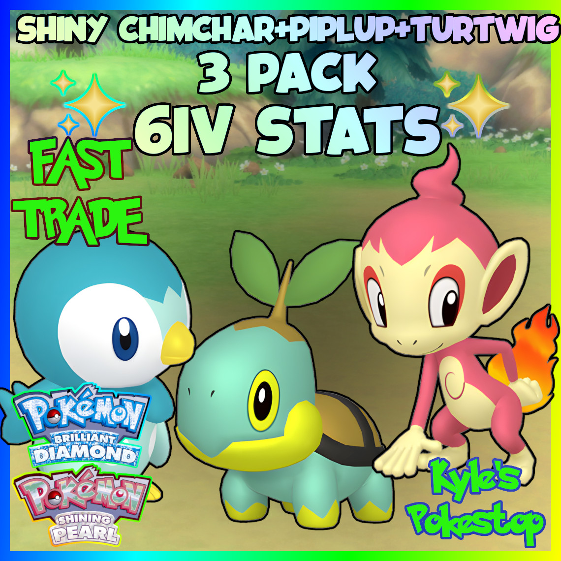 6IV 🌟 SHINY 🌟 TURTWIG+PIPLUP+CHIMCHAR 3 PACK BRILLIANT DIAMOND & SHINING PEARL
