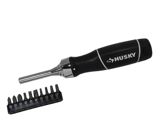 Husky 10-Piece Ratcheting Screwdriver Set with Slotted, Phillips, TORX Bits