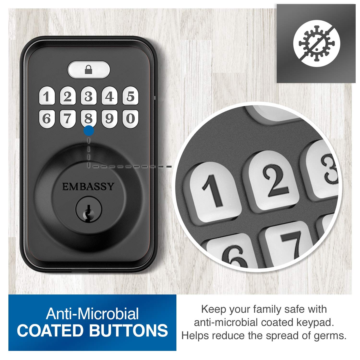 Electronic Keyless Entry Door Lock Illuminated Keypad Deadbolt Auto US10b