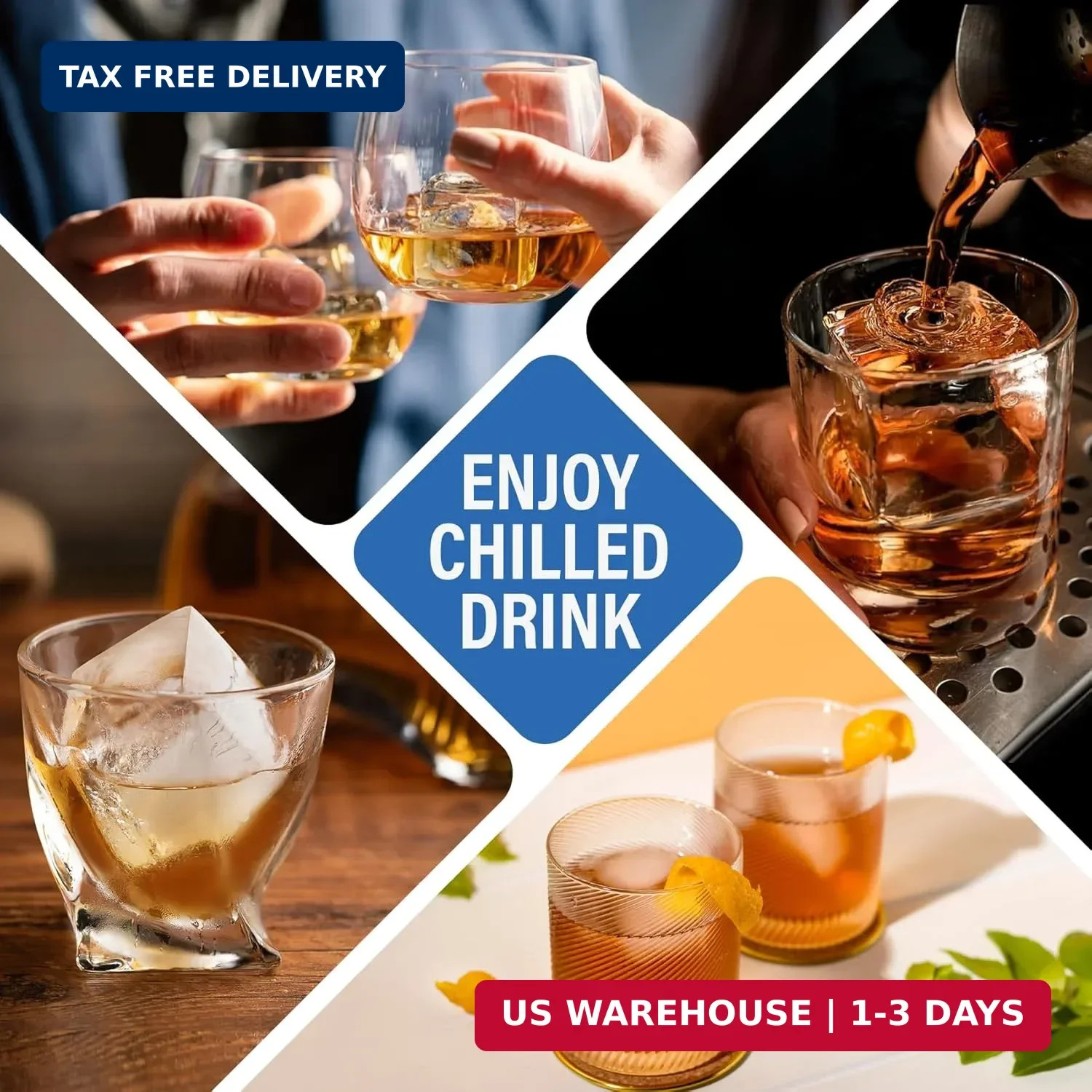 Large Silicone Ice Cube Trays with Lids, 2 Pack, Makes 2-Inch Cubes | Ea