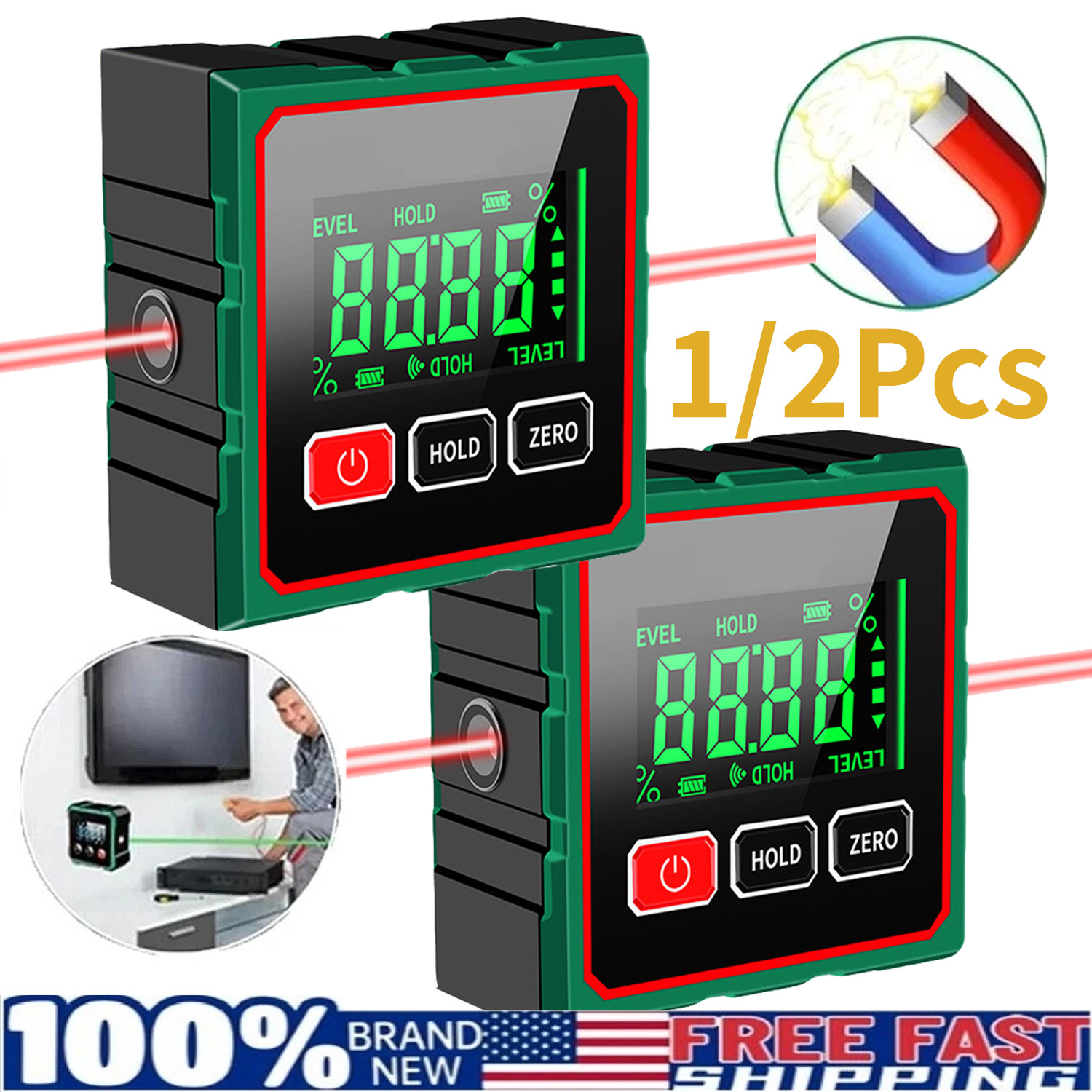Digital Angle Finder with Electronic Laser 4-side Strong Magnetic Angle Gauge