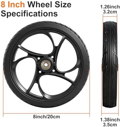 BlessReach 2PCS 8 Inch Walker Wheel, 5/16" (8 mm) Bearing Solid Replacement W...