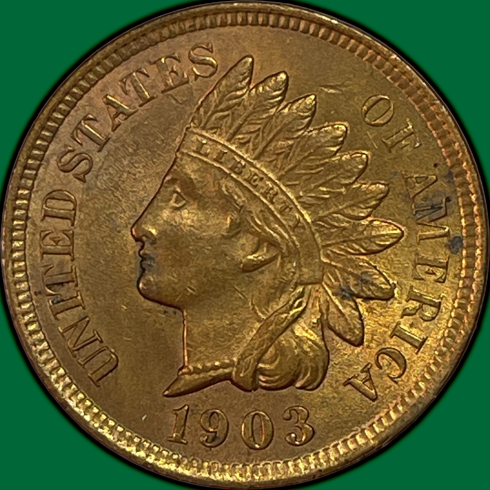 1903 Indian Head Cent Brilliant Uncirculated BU Coin, Red #43799