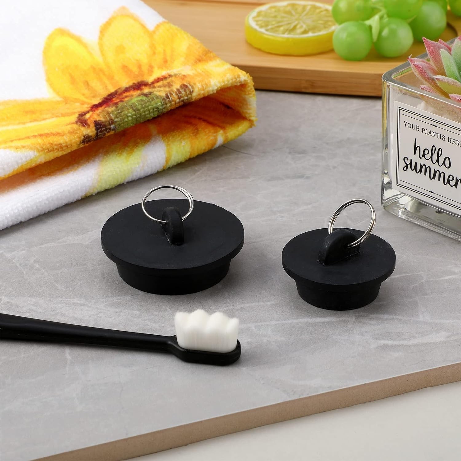 4 Pieces Tub Stopper Set Rubber 1-1/8, 1-3/8,1-5/8, 1-7/8'', Black