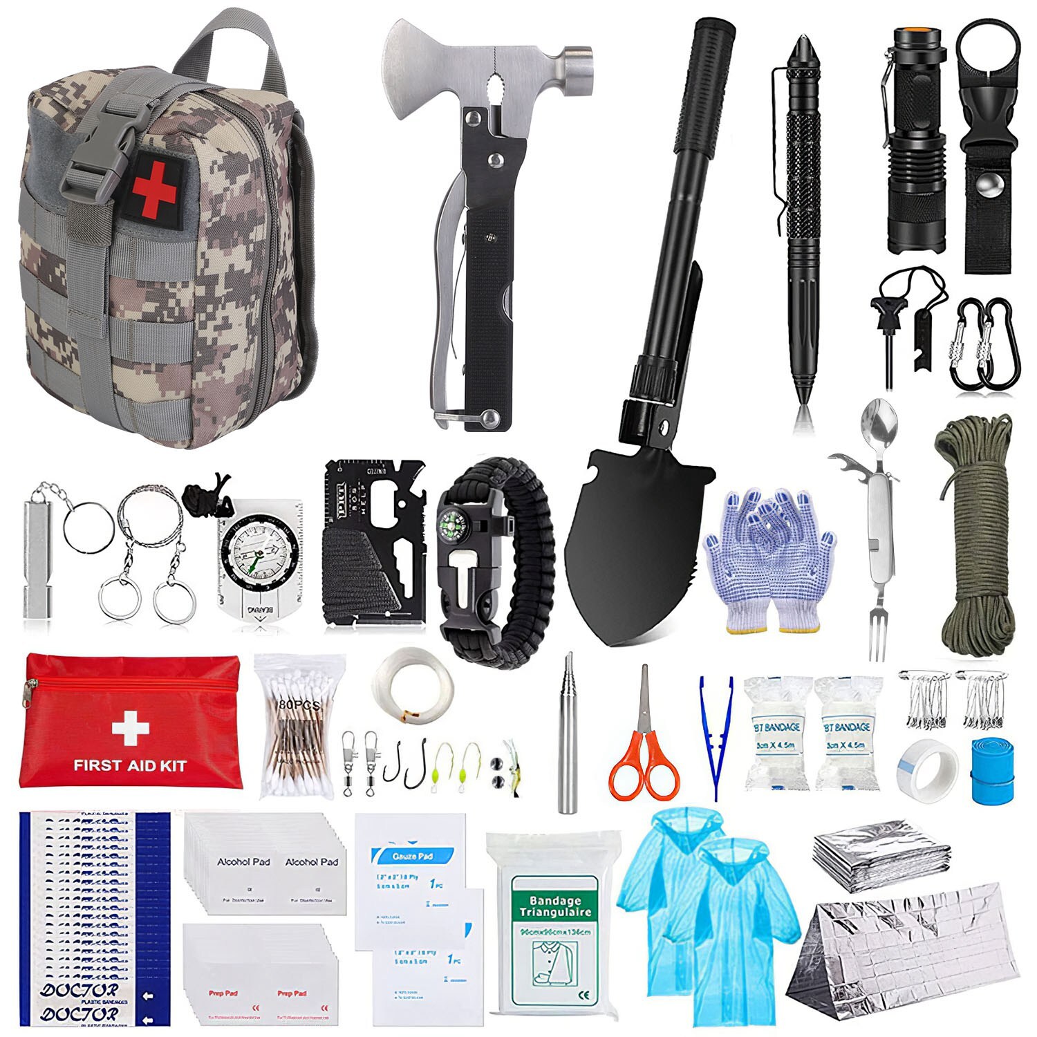 125PCS Outdoor Emergency Survival Kit and First Aid Kit Camping Survival Gear