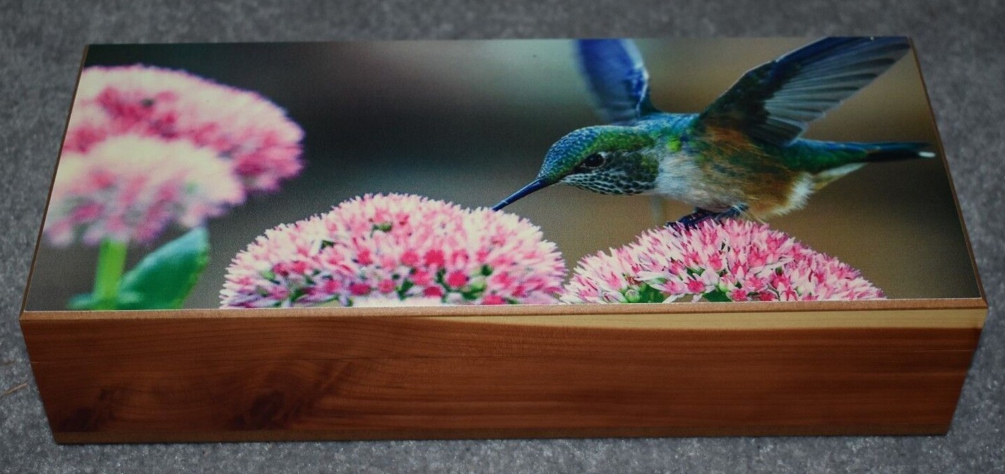 #4949 HUMMINGBIRD KEEPSAKE JEWELRY WOOD CEDAR BOX 5" X 12"