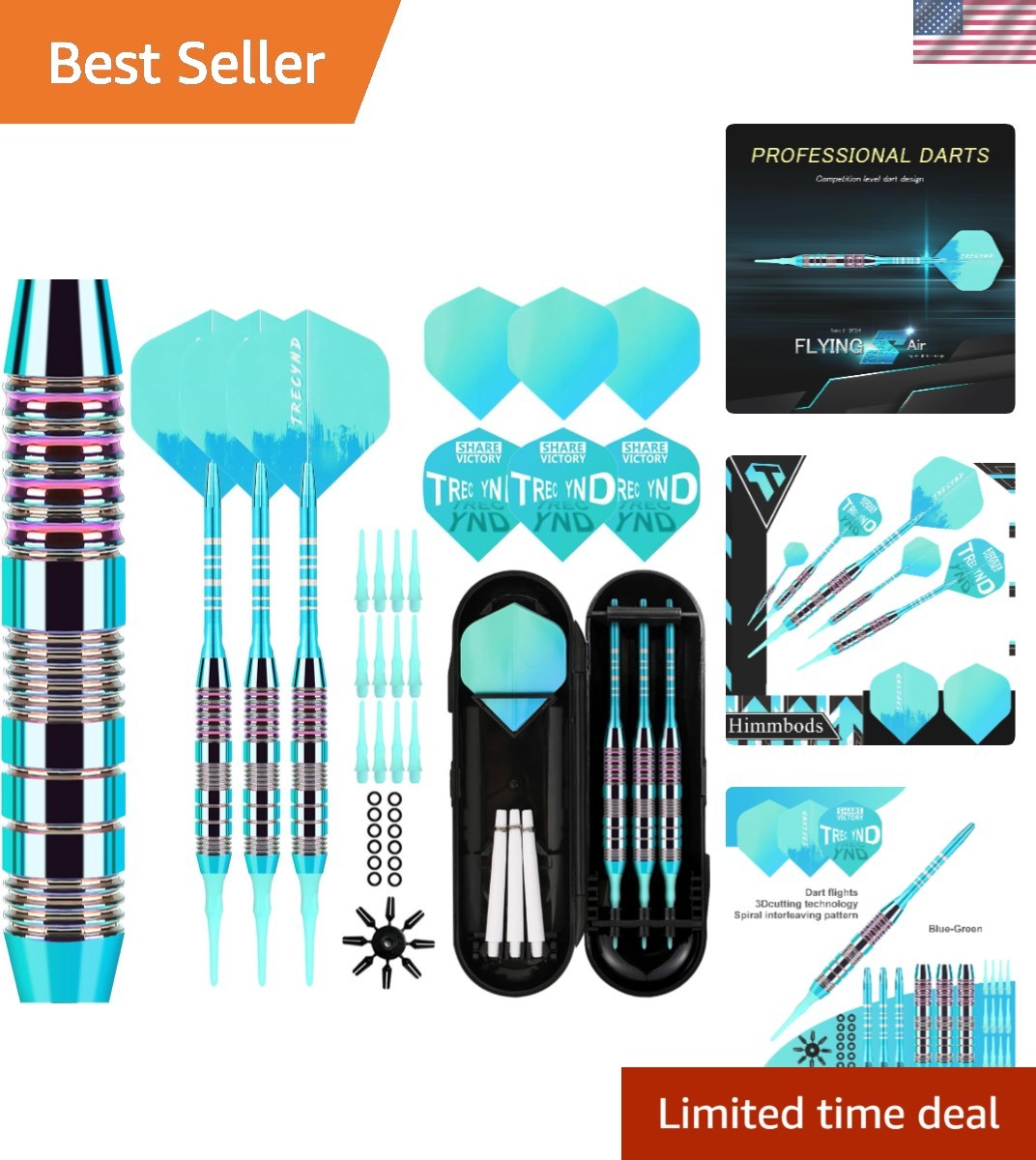 Soft Tip Darts Set 3 Aluminum Shaft Professional Darts Plastic Tip Sets 2BA R...
