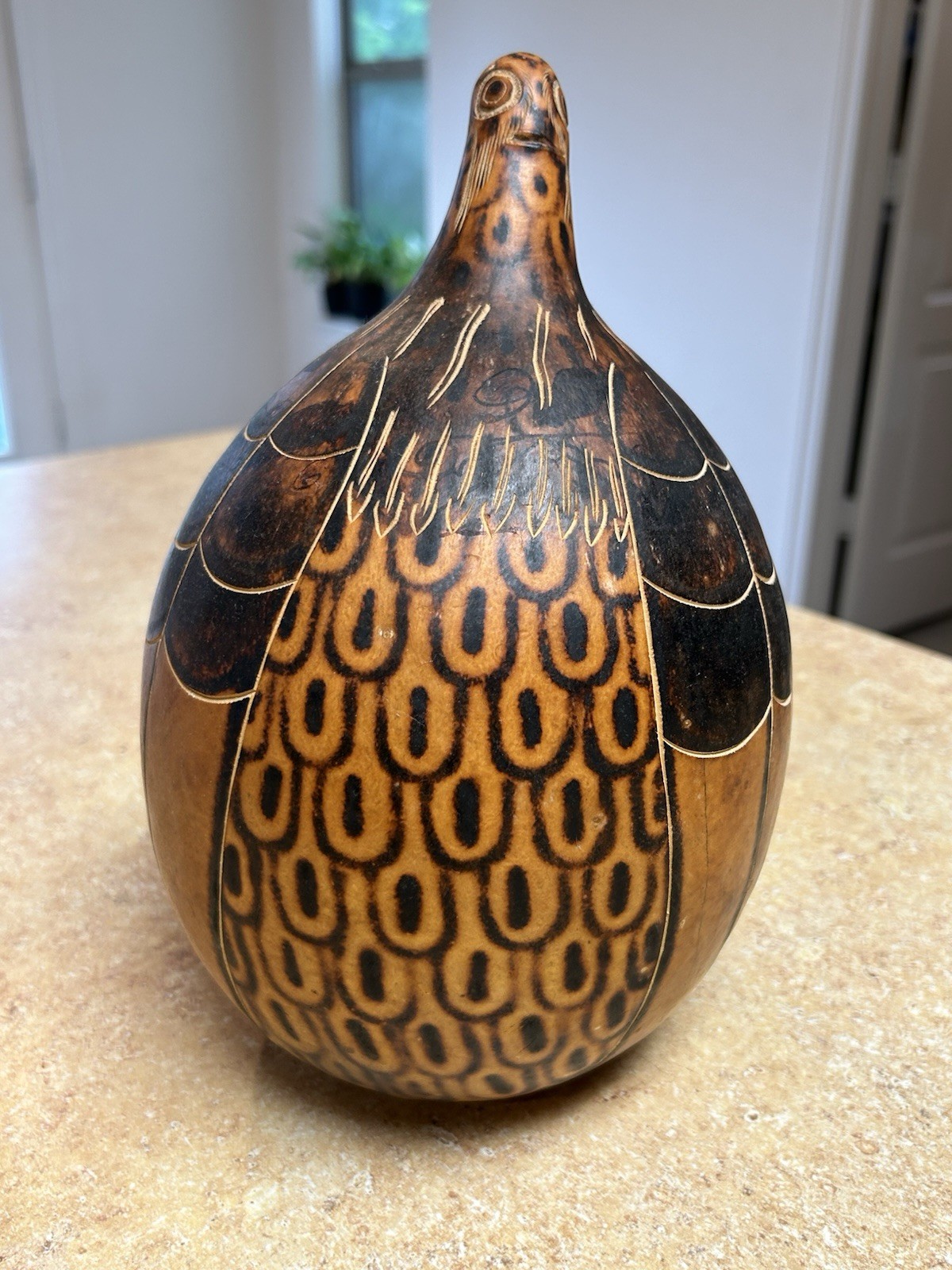 Vintage 1988 Evaristo Medina Peru Carved Gourd Bird Folk Art Handcrafted 11”
