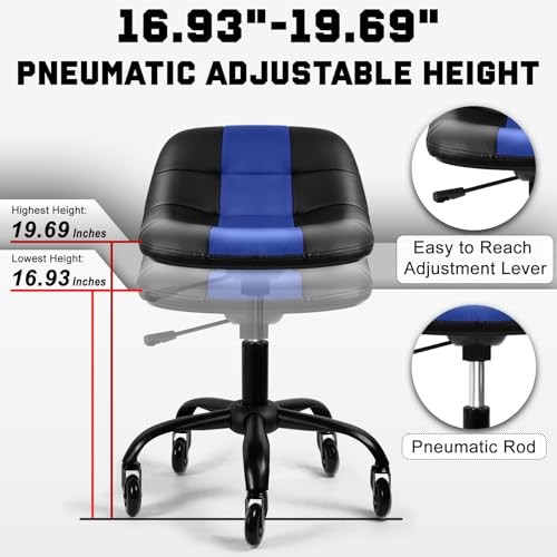 Rolling Shop Stool with Wheels, Rolling Stool with Back Support, 360° Blue