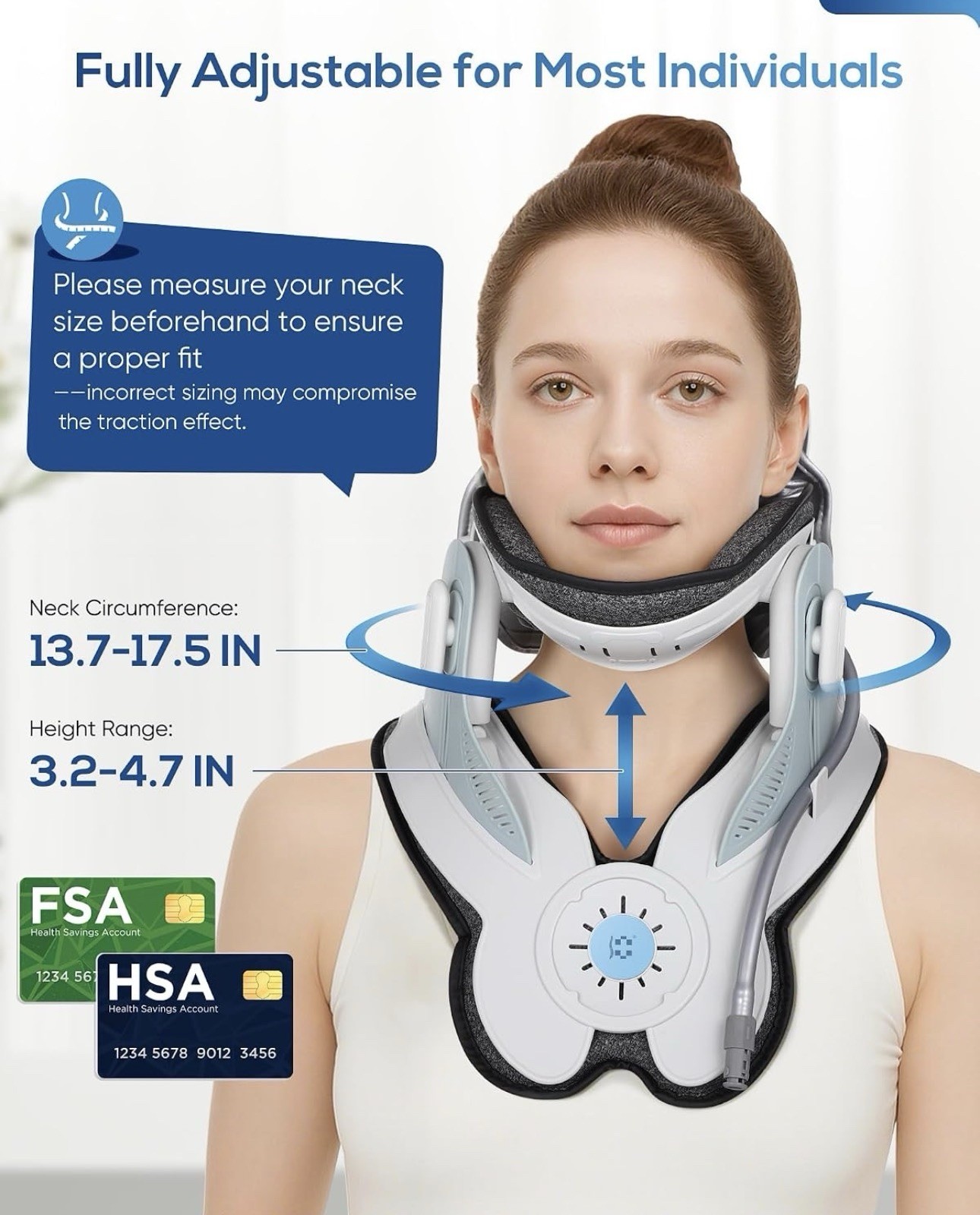 Cervical Neck Traction Device, Air Pump with 3 Power Traction, Brace, Built-in