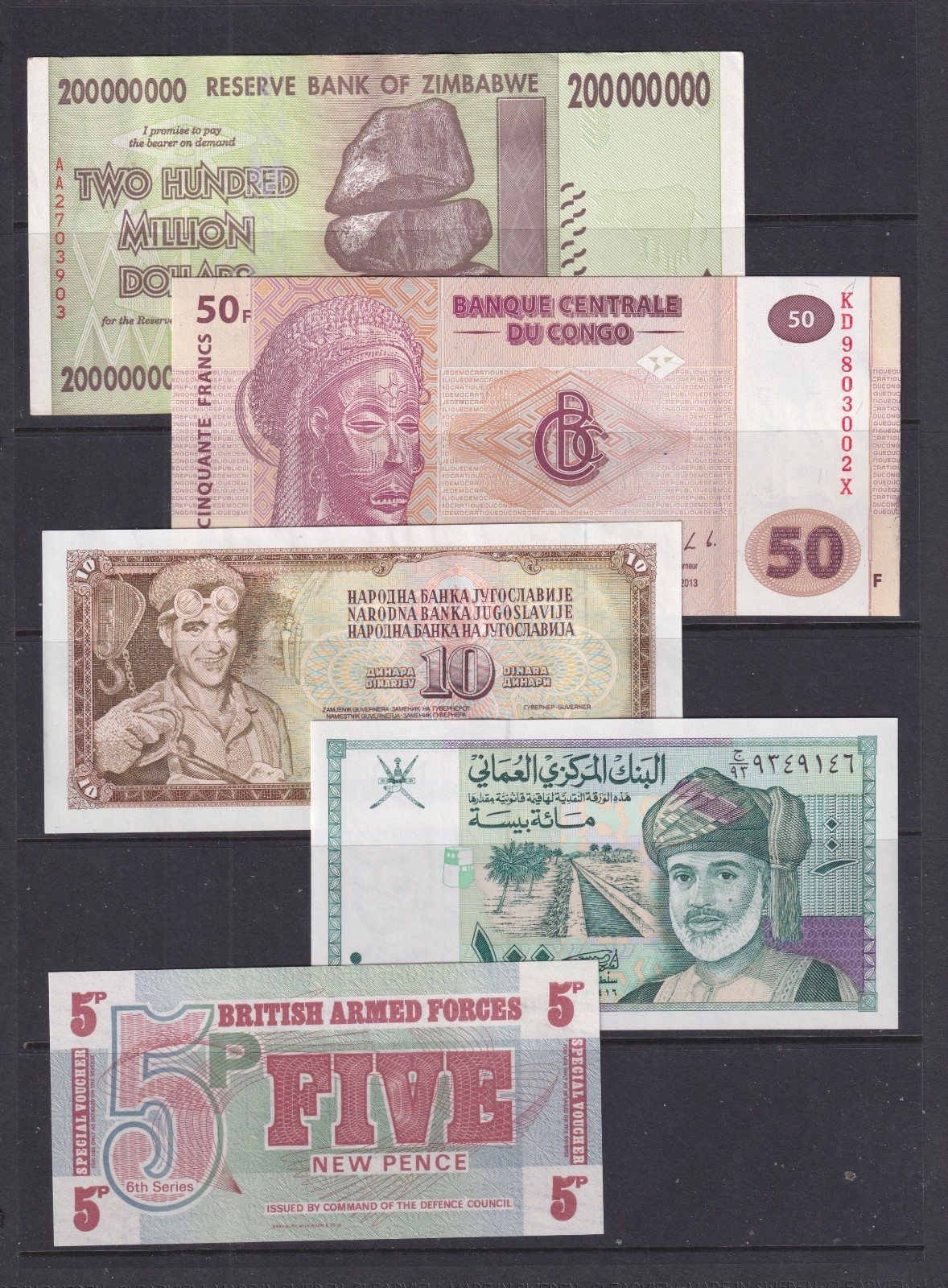5 Worldwide Uncirculated to Circulated Banknotes - Countries as Shown (735)