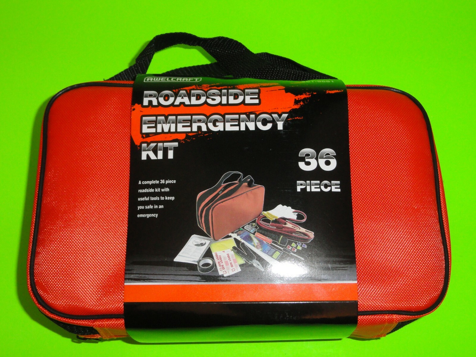 36 PC Auto Emergency Roadside Safety Kit Booster Cables Flashlight Multi-Tool +