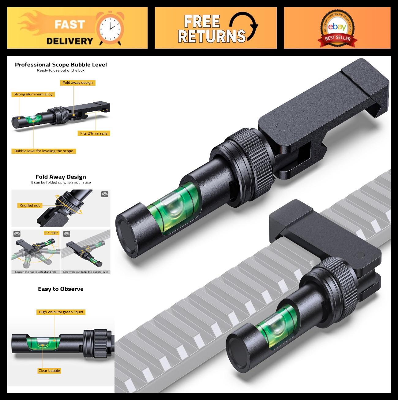 Precision Anti-Cant Bubble Level for Picatinny Scope Mounting Kit - Compact Alum