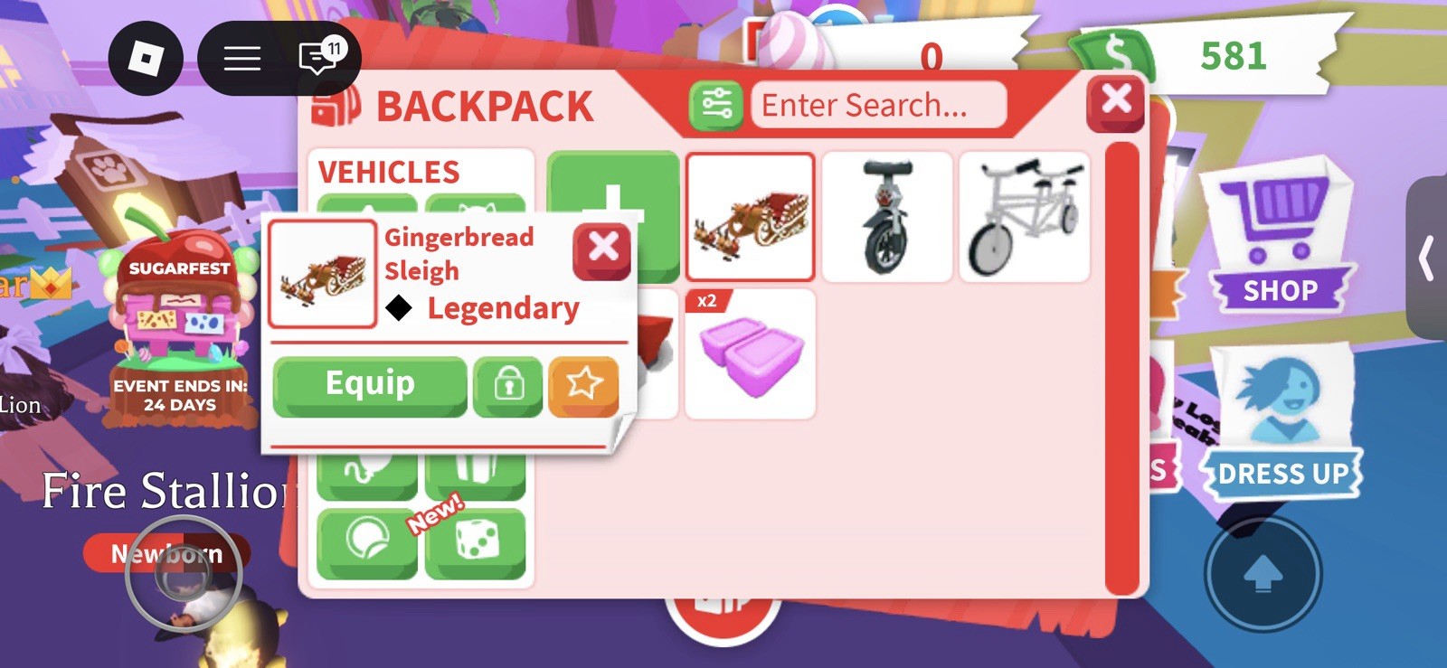Adopt Me! Gingerbread Sleigh Legendary Pets & Vehicles Virtual Game Items