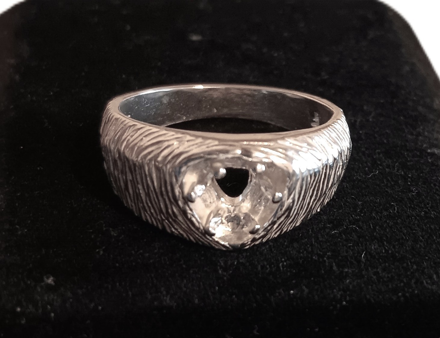 6 mm Trillion Triangle Setting Ring Solid 925 Silver Textured Pre-Notched Size 9
