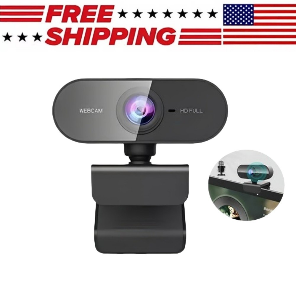 1080P Full HD USB Webcam for PC Desktop, Laptop Web Camera with Microphone Black