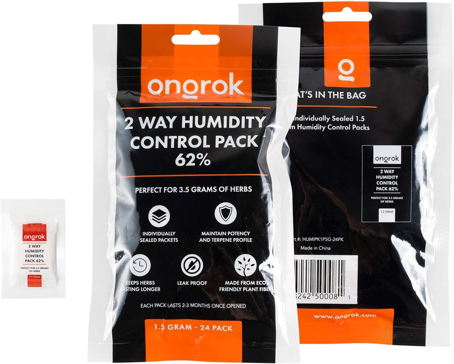 2 Way Humidity Control Packets, 62% RH, Each Pack Good for up to 1/8 Oz, 24 Pack