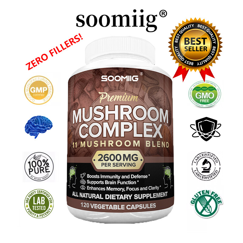 Mushroom Complex Supplement Capsules - 11 Mushrooms Lions Mane, Reishi, Chaga