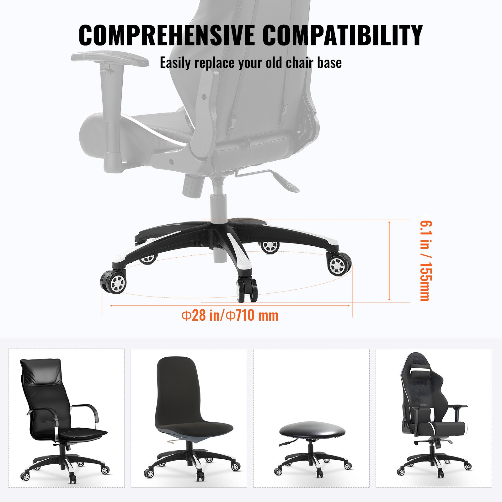 Office Chair Base Replacement 28" Heavy Duty Swivel Chair Base 2500 lbs