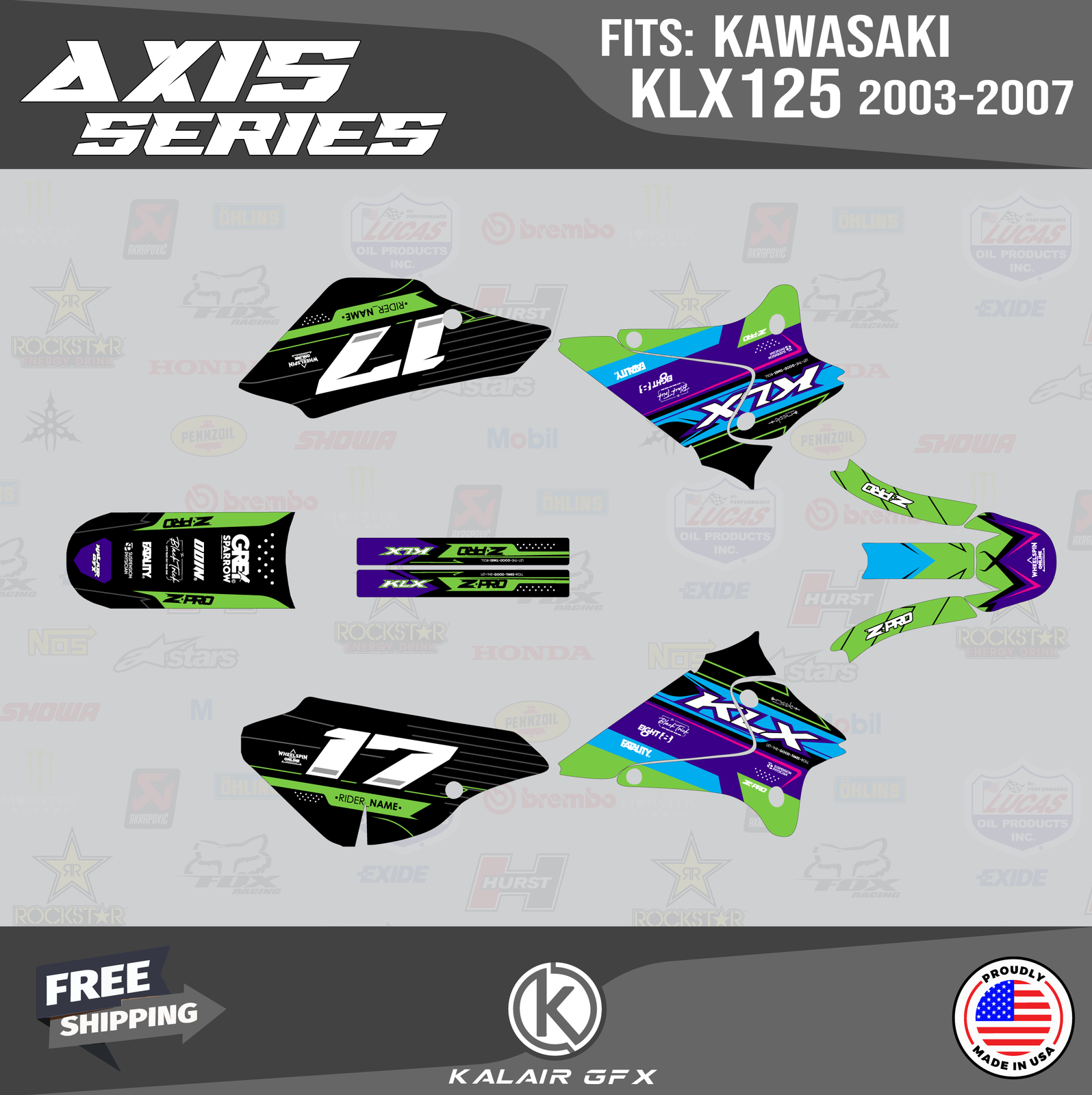 Graphics Kit for KAWASAKI KLX 125 (2003-2007) KLX125 Axis Series - Purple
