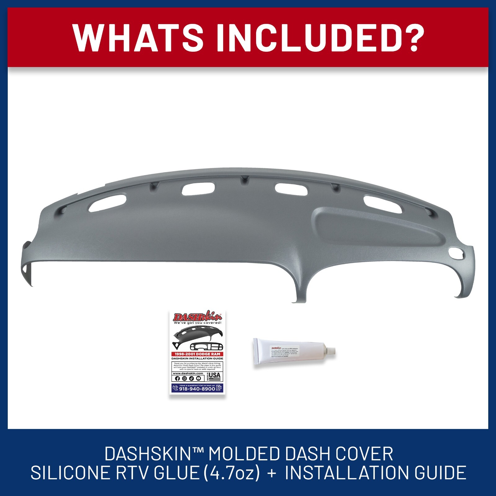 DashSkin Molded Dash Cover for 1998-2001 Dodge Ram in Mist Grey *C3