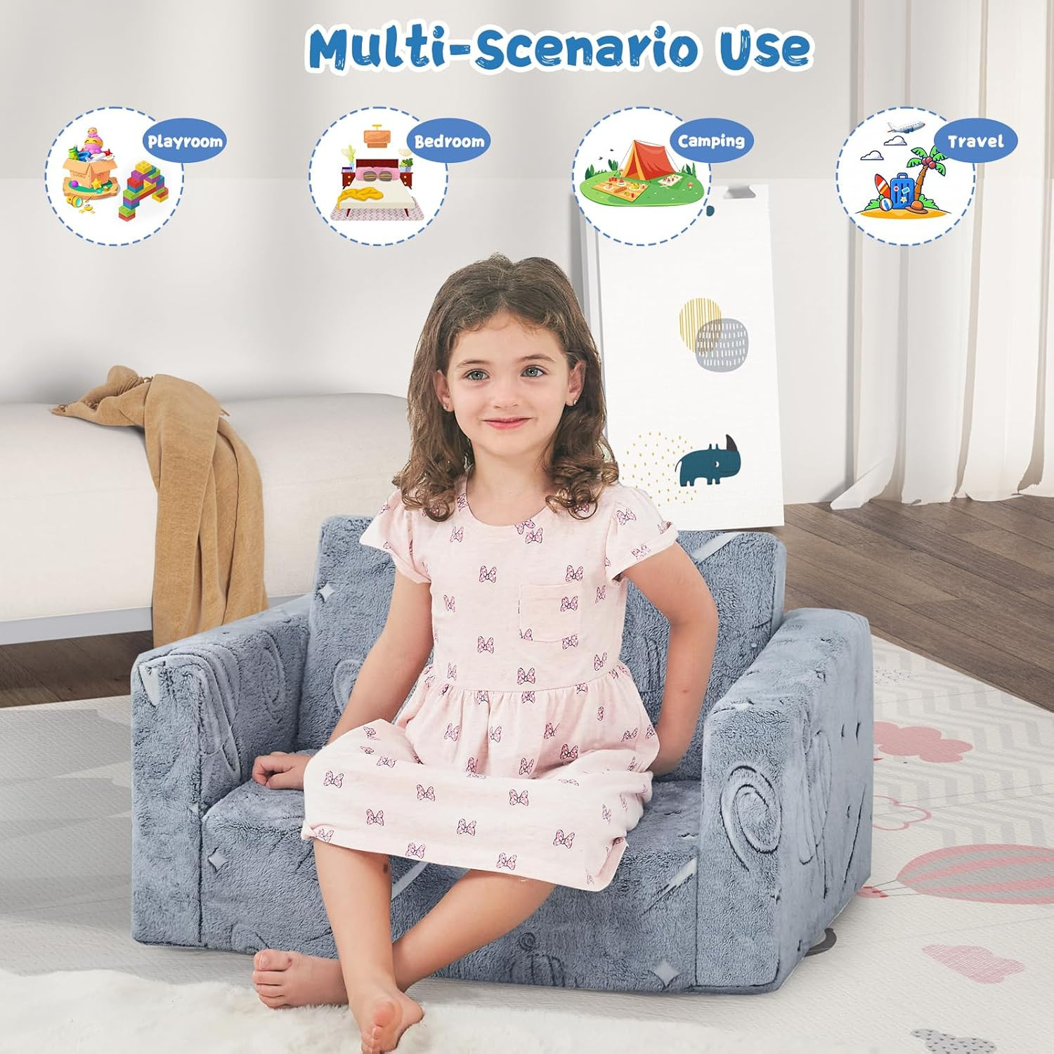 Toddler Couch,Toddler Chair,Kids Sofa Chair 2-In-1 Baby Seat Furniture Fold Out,