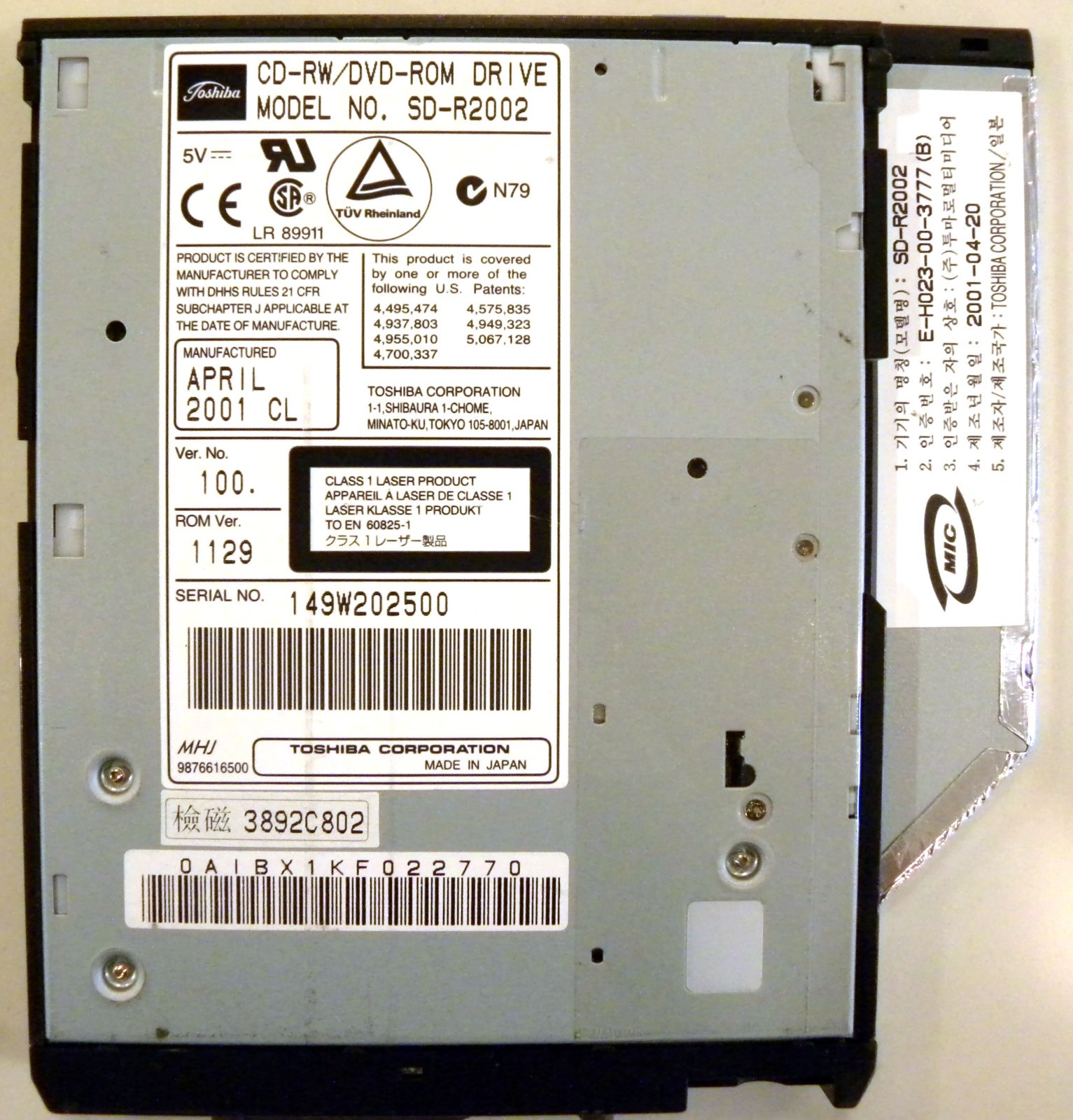 TOSHIBA SD-R2002 DVD-Rom Internal Drive IBM ThinkPad Satellite Tecra Laptop