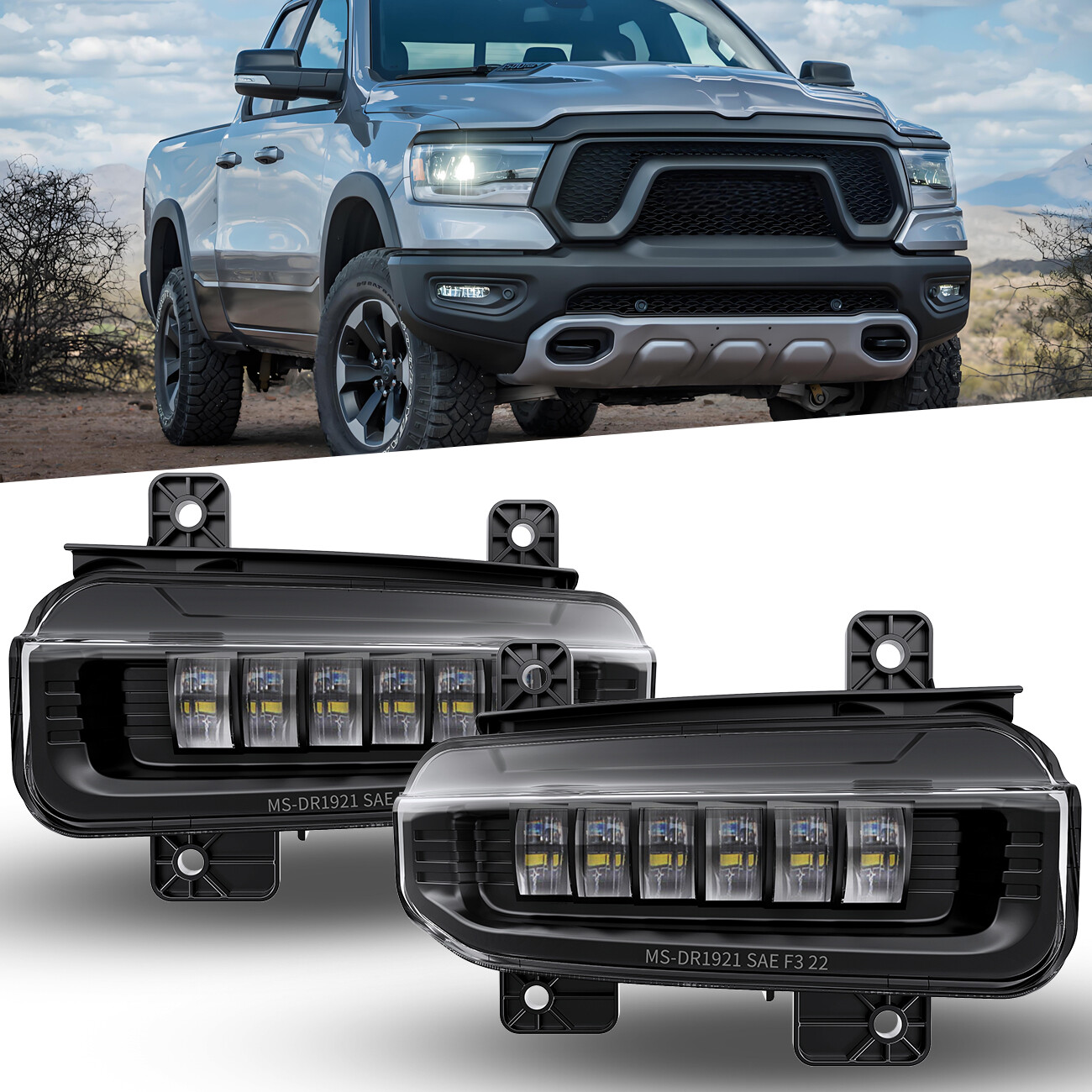 DOT LED Fog Lights For 2019 2020 2021 2022 2023 Ram 1500 2500 3500 Pickup Trucks