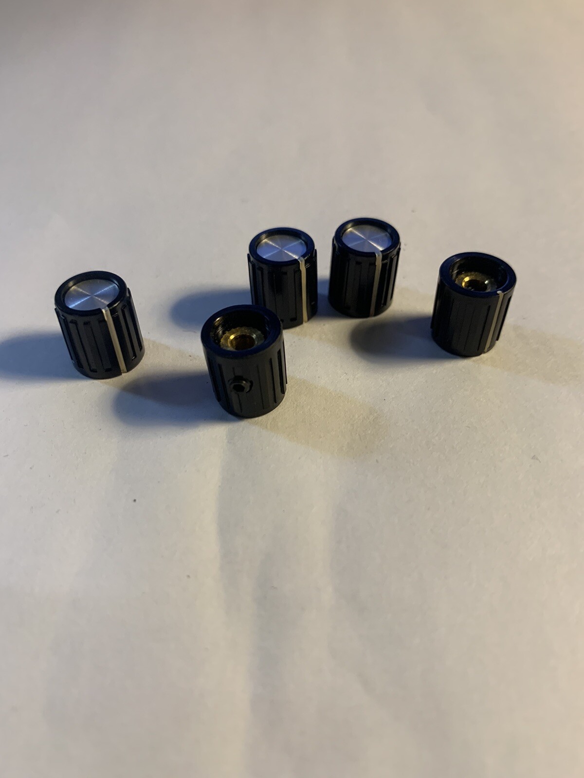 5 Pc NEW Vintage Black Bakelite 1/2” Ribbed Ham Radio Guitar Amp Knob Parts Nos