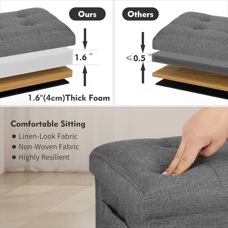 Square Storage Ottoman Footstool Durable Bench W/ Hidden Compartment Foam New