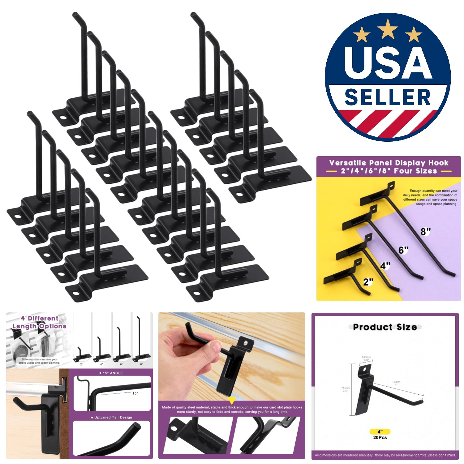 Heavy-Duty 4-Inch Slatwall Hooks with Upward Design - Space-Saving Accessory
