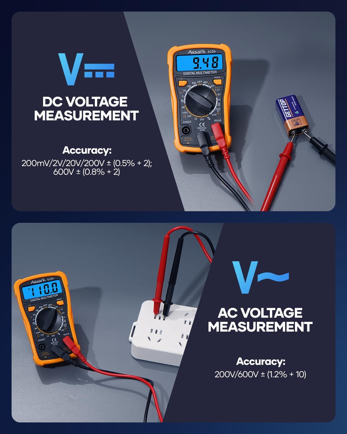 Digital Multimeter 2000 Counts AC DC Volt Current Tester LCD Data Hold