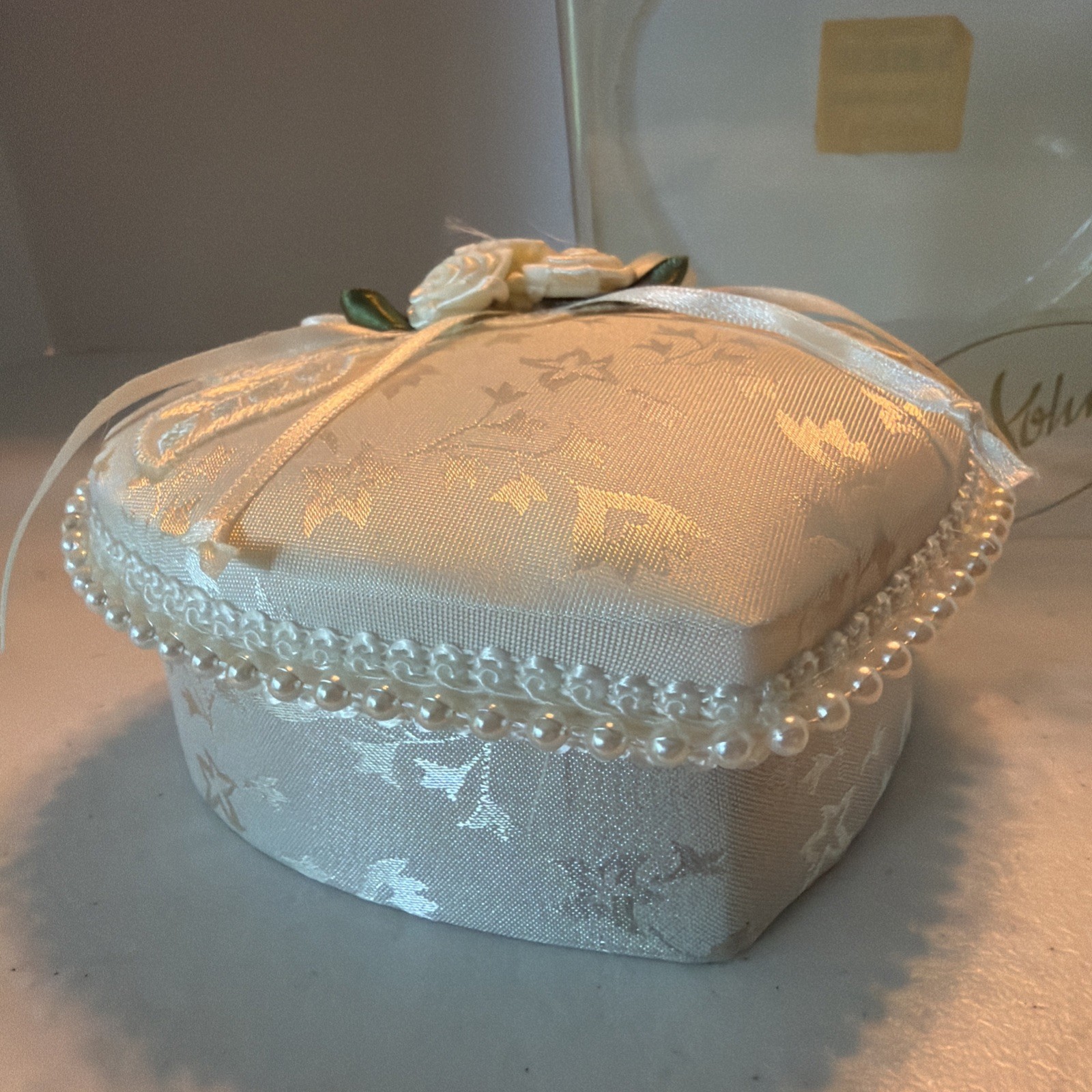St John Fabric Heart Trinket Box Padded Floral