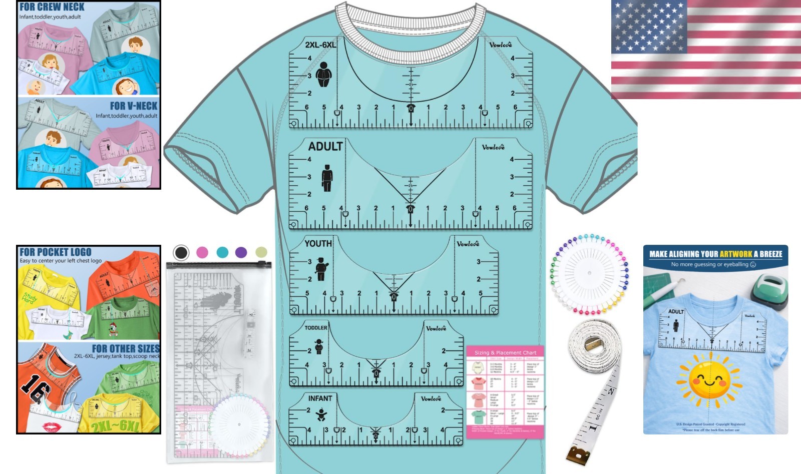 T-Shirt Ruler for Precise Alignment, Center & Left Chest Placement Tool for S...