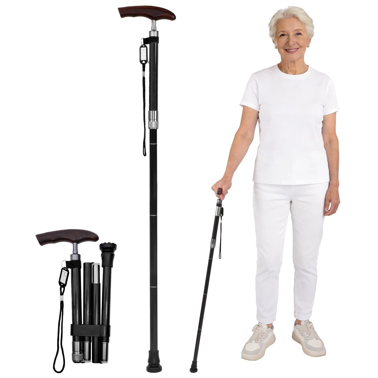 Carbon Fiber Walking Cane, Adjustable Folding Mobility Cane with Ergonomic...