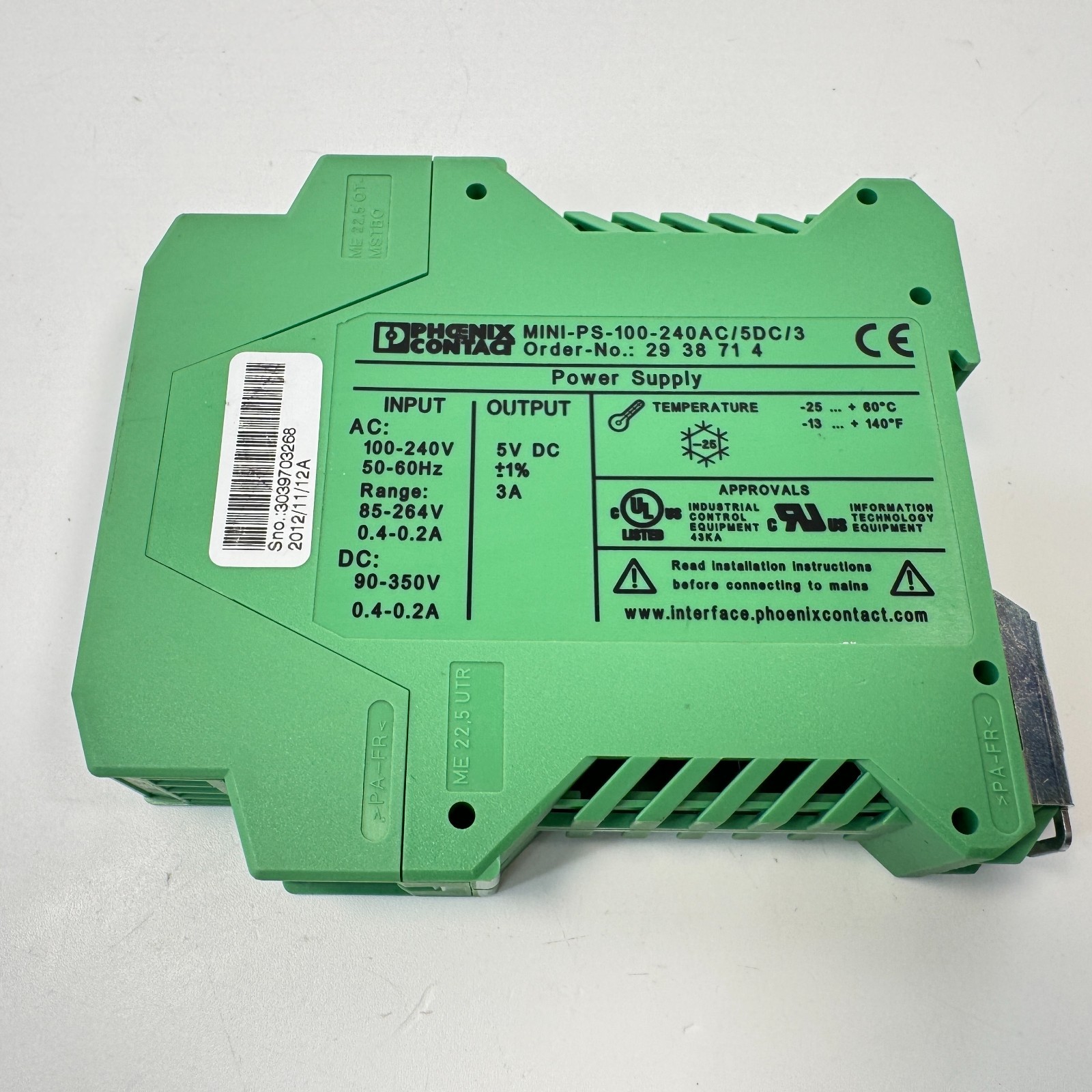 Phoenix Contact MINI-PS-100-240AC/5DC/3 2938714 Power Supply