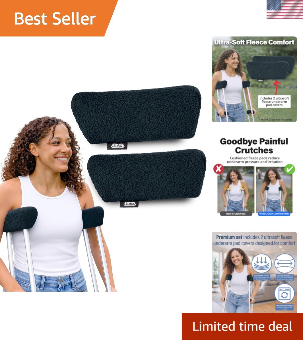 Universal Crutch Underarm Pad Covers - Luxurious Soft Fleece with Sculpted Me...