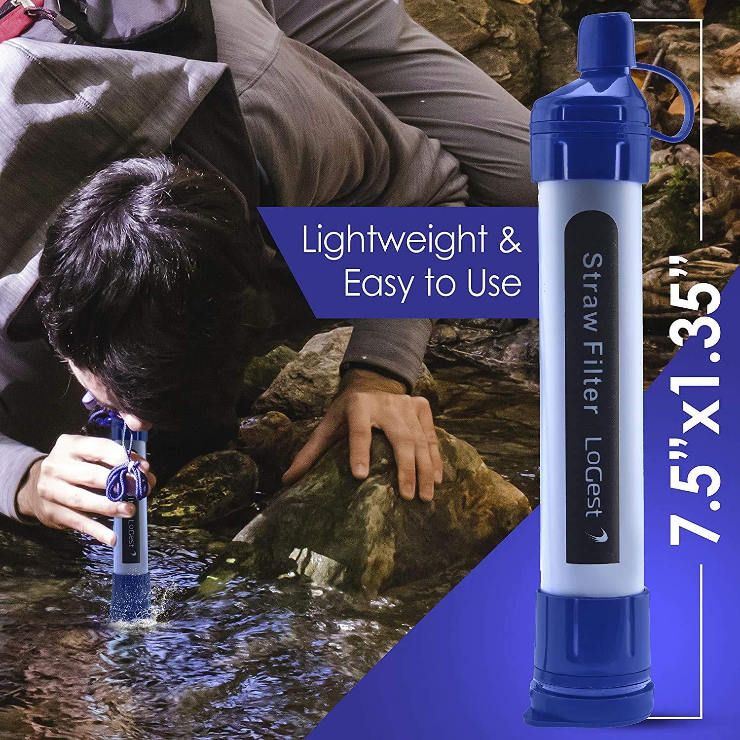 Logest 4 Pack Water Filter Straw - Portable, Compact, Multipurpose Water Puri...