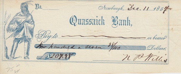 NATHANIEL PARKER WILLIS (Poet) signed bank check