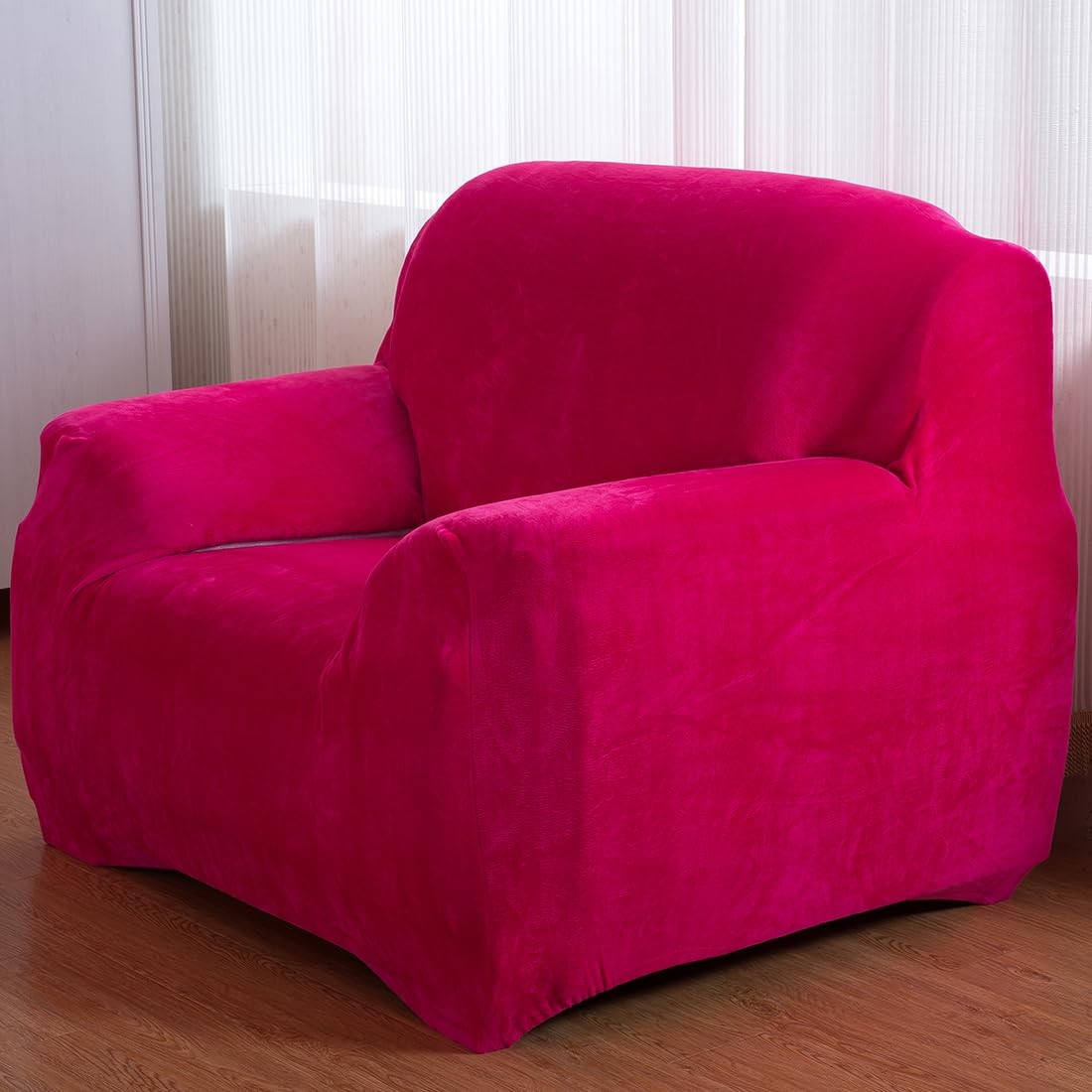 1-Piece Velvet Plush Stretch Chair Sofa Slipcover Soft Fuzzy Fluffy Armchair ...
