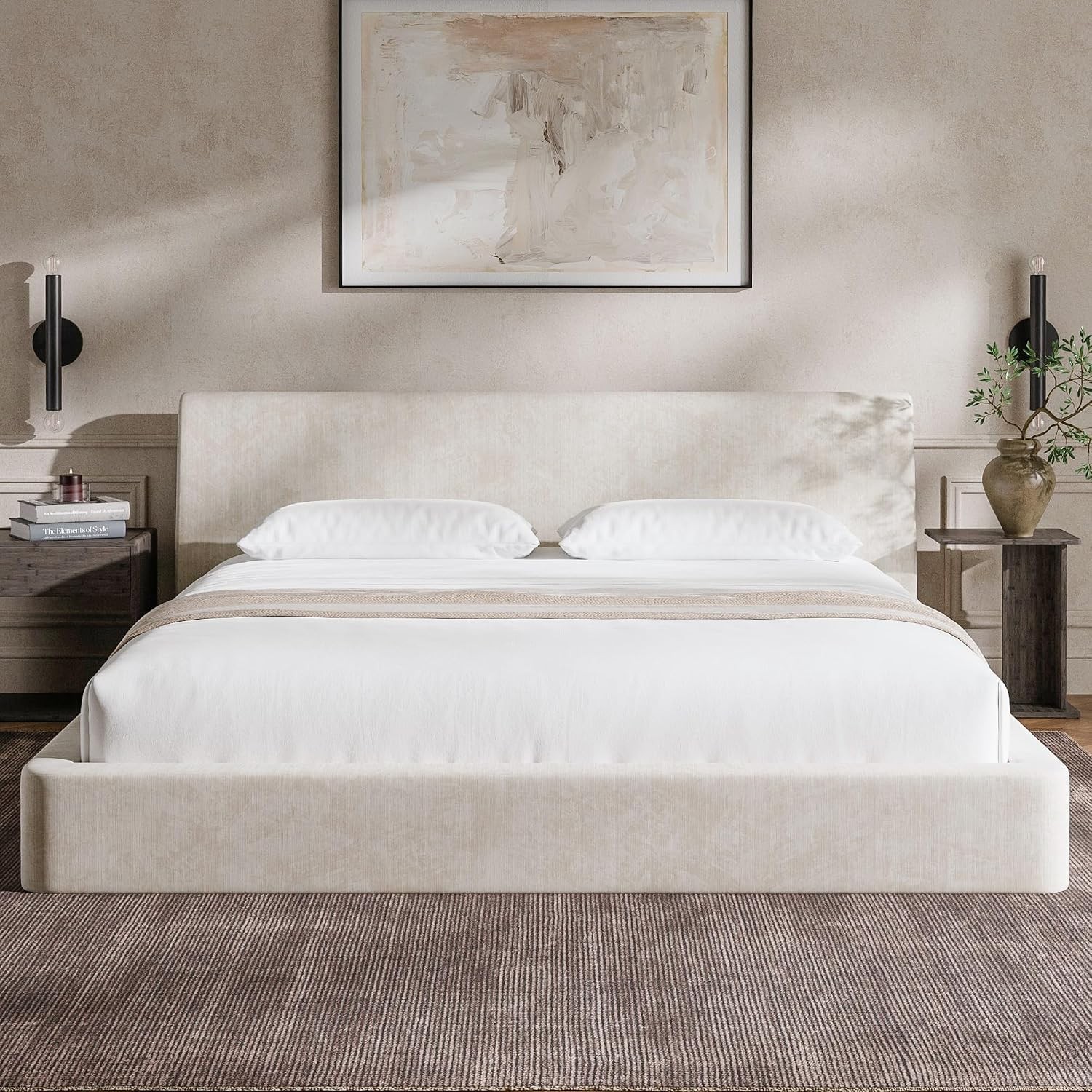 AirFrame King Size Bed Frame W/ Ergonomic Angled Foam Cushioned Headboard