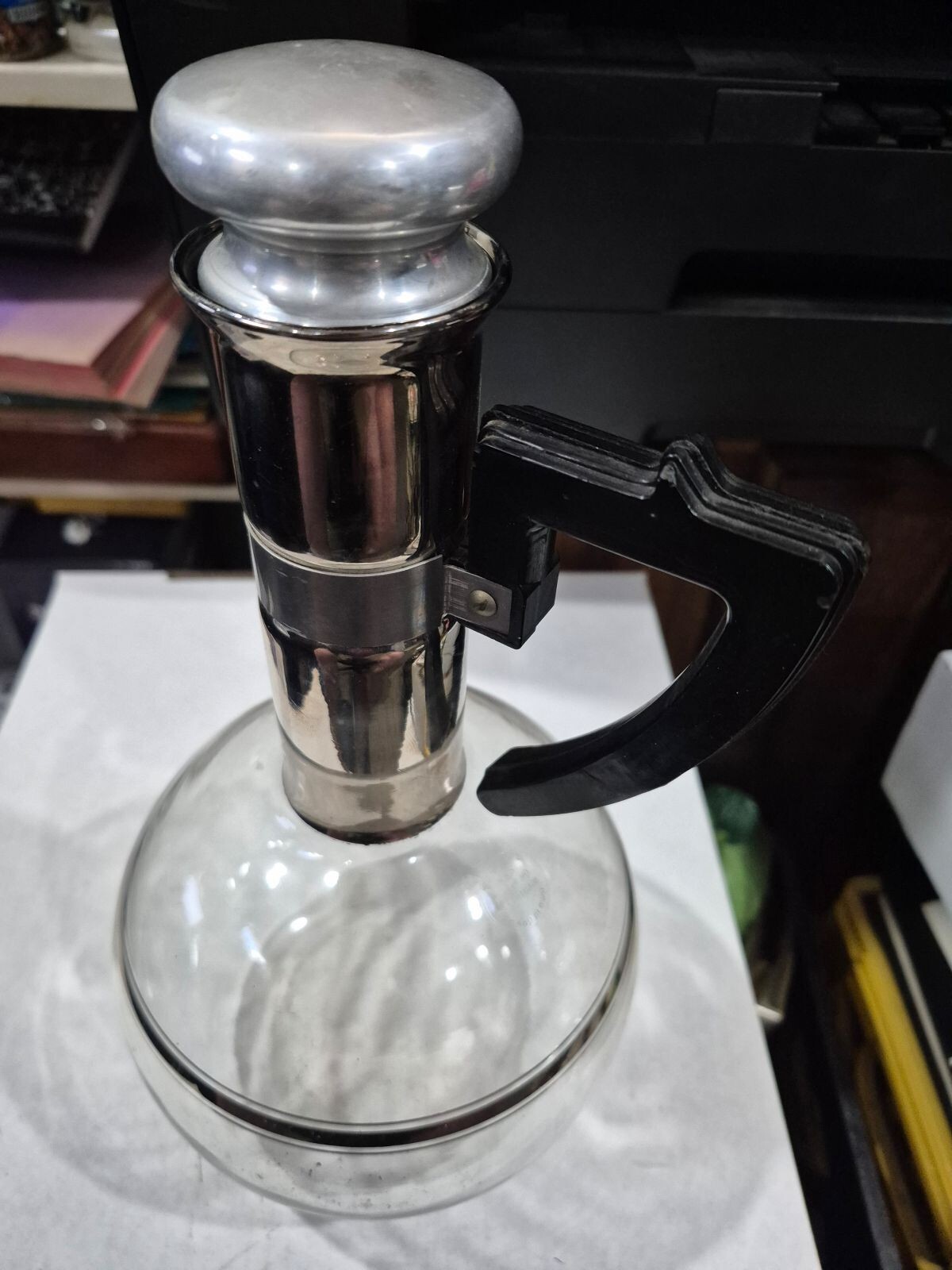 Vintage Art Deco Inland Glass Coffee Carafe 8 Cup Bakelite Handle W/Lid F17