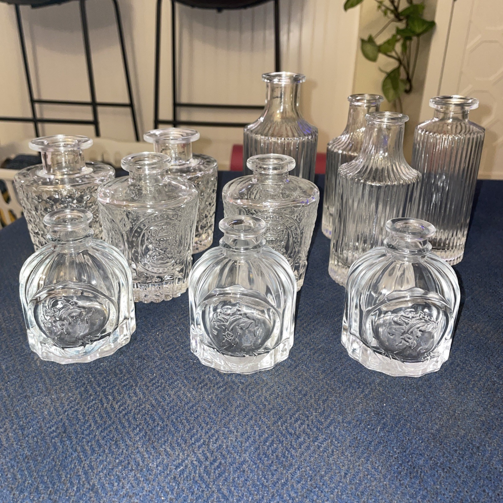 Neat Lot Of Glass Bottles Jars Vases Vials - Woman’s Head , Ribbed And More