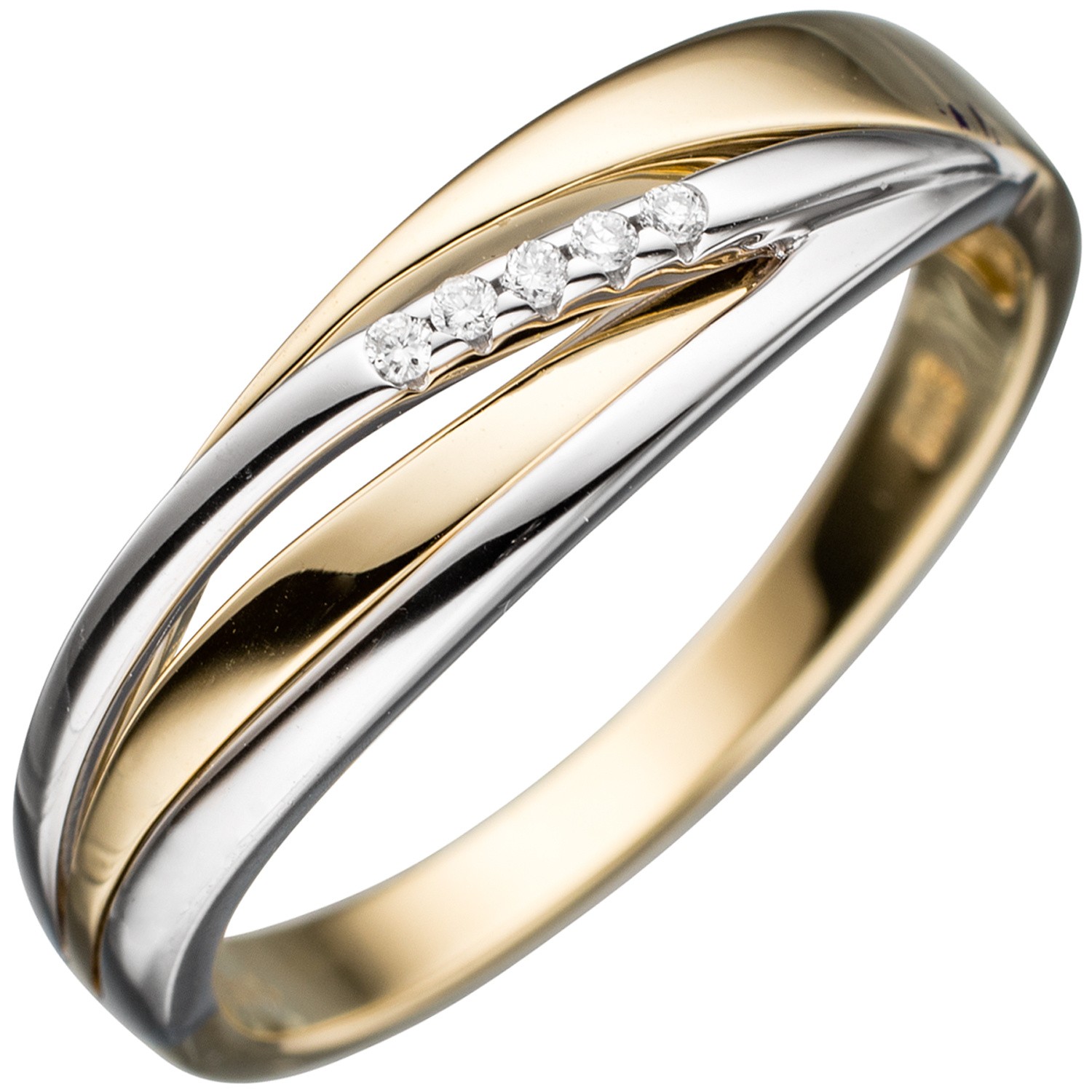 Jobo ladies' ring 585 gold yellow gold White gold two-tone 5 diamonds brilliant Goldri
